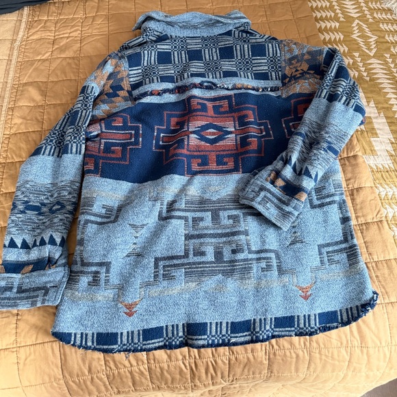 We The Free Blue Gray Rust Aztec Pullover Hoodie - Picture 2 of 2